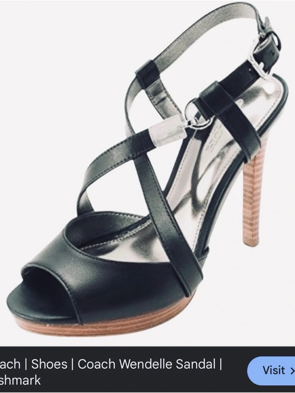 Coach Black  wendelle Leather Crisscross High Heel Sandal 9B